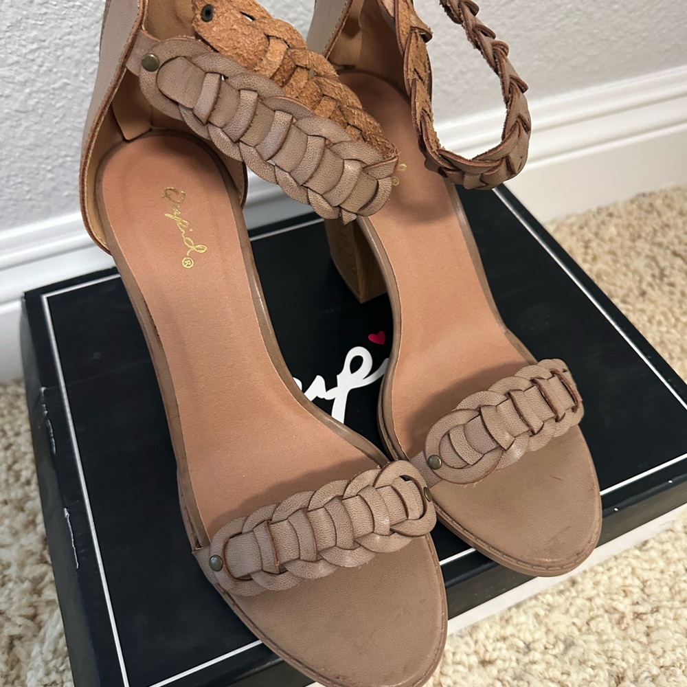 Qupid Braided Nude Heeled Sandals